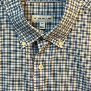 Peter Millar Crown Soft Button Down Cotton Shirt Men's XL Blue Plaid